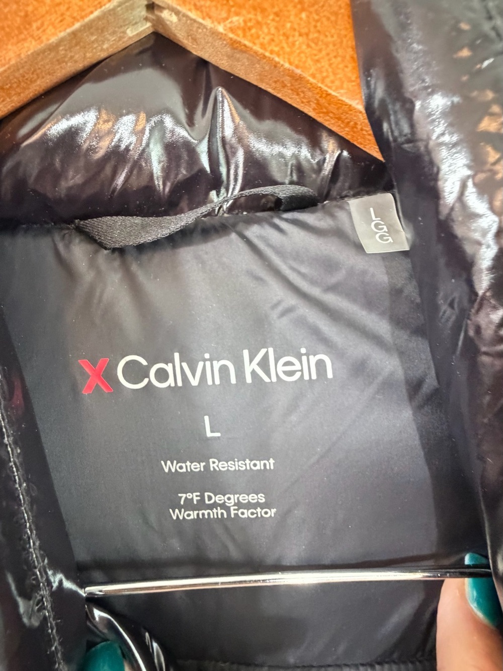 Calvin Klein Snap Front Puffer Jacket Sorona Black Mens L NWT Shiny Coat Light - Picture 8 of 13